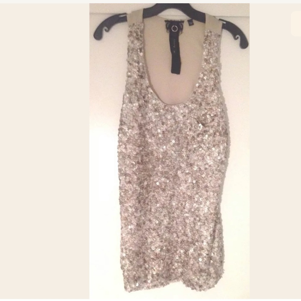 Poleci Copper Sequin Front Sheer Back Tank Top